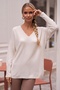 Ecru V-Neck Cuffed Sleeves Thin Sequined Casual Knitwear Sweater 70 60 - 6