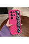 Samsung Galaxy S23 Ultra Compatible Pink Red Silicone Case Shockproof Camera Protection Dotted Lace Pattern