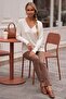 Ecru V-Neck Cuffed Sleeves Thin Sequined Casual Knitwear Sweater 70 60 - 3