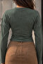 Khaki Slim Fit Long Sleeve Crop Blouse - 6