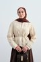 Women's Tulle Floral Embroidered Waist Tie Jacket Cream
