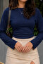 Navy Blue Off-Shoulder Fitted Basic Crop Top - 5