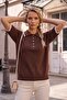 Brown Polo Neck Short Sleeve Buttoned Thin Sequined Casual Long Back Knitwear Sweater 60 58 - 6