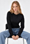 Black Crew Neck Long Sleeve Crop Blouse