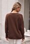 Brown V-Neck Cuffed Sleeves Thin Sequined Casual Knitwear Sweater 70 60 - 8