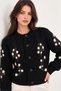 Black Floral Embroidered Knitted Buttoned Cardigan - 4