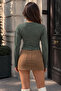 Khaki Slim Fit Long Sleeve Crop Blouse - 2