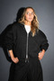 Women's Black Shiny Cotton Hooded Oversized Sweatshirt with Reversible Zipper