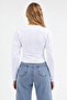 White Crew Neck Long Sleeve Crop Blouse - 3