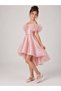 8-12 Years Old Flowered Sleeves and Tail Dress - Powder - 2