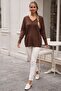 Brown V-Neck Cuffed Sleeves Thin Sequined Casual Knitwear Sweater 70 60 - 6
