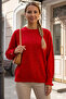 Red Round Neck Ruffled Sleeve Ribbed Hem Tulle Stripe Knitwear Sweater 67 60 - 4