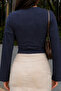 Navy Blue Off-Shoulder Fitted Basic Crop Top - 6