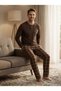 Men's Long Sleeve Three Button Collar Plaid Pattern 100% Cotton Winter Pajama Set - 3