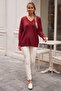 Burgundy V-Neck Cuffed Sleeves Thin Sequined Casual Knitwear Sweater 70 60 - 7
