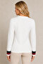 Kadi Long Sleeve Round Neck Leopard Patterned Block Design Elegant Casual White Sweater - 3