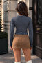 Smoked Slim Fit Long Sleeve Crop Blouse - 2