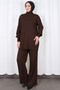 Half Turtleneck Sleeve Detailed Knitwear Suit with Trousers Brown Hnt2811 - 3