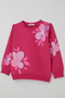 Girl's Tracksuit Set with Floral Printed Trousers and Grass Stitching Detail, Ages 3-7, Fuchsia - 6