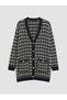 Navy Blue V-Neck Plaid Women's Knitwear Cardigan - 5