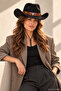 Unisex Suede Look Cowboy Hat with Metal Bull Figure, Wide Brim, Drawstring Western Hat - 6