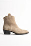Women's Pointed Toe Block Heeled Zippered Cowboy Western Ankle Boots - Lavia - Mink Suede - 2