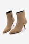 Women's Pointed Toe Zippered Suede Look Thin Heeled Boots Vesron Camel Suede - 6