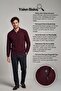 Men's Zippered Polo Neck White Sweater Knitwear Embossed Knit Solid Color Classic Fit - 5240F - 7