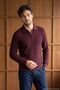 Men's Zippered Polo Neck White Sweater Knitwear Embossed Knit Solid Color Classic Fit - 5240F - 5