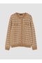 Brown Crew Neck Plaid Women's Knitwear Cardigan - 5