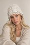 Hand Knitted Women's Beanie Winter Warm Stylish Floral Detail Beige