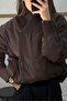 Brown Bomber Coat with Tricoted Collar Detail Per9742 - 4