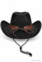 Unisex Suede Look Cowboy Hat with Metal Bull Figure, Wide Brim, Drawstring Western Hat - 2