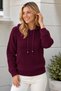 Women's Hooded Long Sleeve Lace-Up Soft Textured Woven Detailed Comfortable Stylish Casual Elegant Burgundy Knitwear Sweater - 6