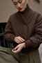 Brown Bomber Coat with Tricoted Collar Detail Per9742 - 2