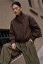 Brown Bomber Coat with Tricoted Collar Detail Per9742