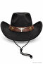 Unisex Suede Look Cowboy Hat with Metal Bull Figure, Wide Brim, Drawstring Western Hat