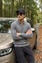 Men's Zippered Polo Neck White Sweater Knitwear Embossed Knit Solid Color Classic Fit - 5240F