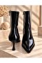 Pointed Toe Thin Heel Side Zipper Shiny Patent Leather Black Daily Comfortable Heeled Boots - 2