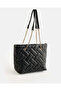 Women Black Quilted Tote Bag with Coin Pouch - 3