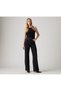 Ribcage Wide Leg Jeans / Super High Waist Wide Denim Pants Washed Black