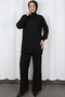 Half Turtleneck Sweater with Sleeve Detail and Trousers Knitwear Set Black Hnt2811 - 4