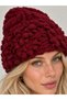 Hand Knitted Women's Beanie Winter Warm Stylish Floral Detail Burgundy - 3