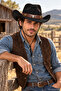Unisex Suede Look Cowboy Hat with Metal Bull Figure, Wide Brim, Drawstring Western Hat - 5