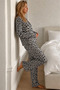 Women's Patterned Buttoned Long Sleeve Leopard Pajama Set - 5