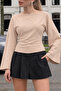 Kayık Collar Wide Sleeve Beige Women's Blouse - 5