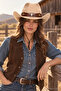 Unisex Suede Look Cowboy Hat with Metal Bull Figure, Wide Brim, Drawstring Western Hat - 6