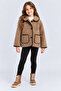 Girl's Lamb Plush Coat Black Ribbed Buttoned Pocketed Soft Winter Jacket Ak102