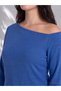 Blue Plus Size Boat Neck Blouse - 2