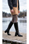 Women's Below the Knee Cream Heeled Shiny Detailed Zippered Leather Look Long Boots - 4